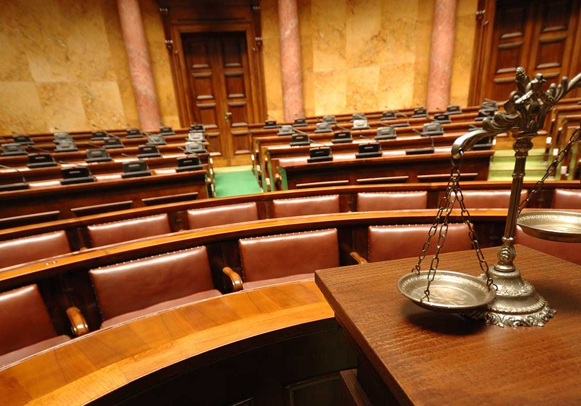 View of a courthouse interior from the bench