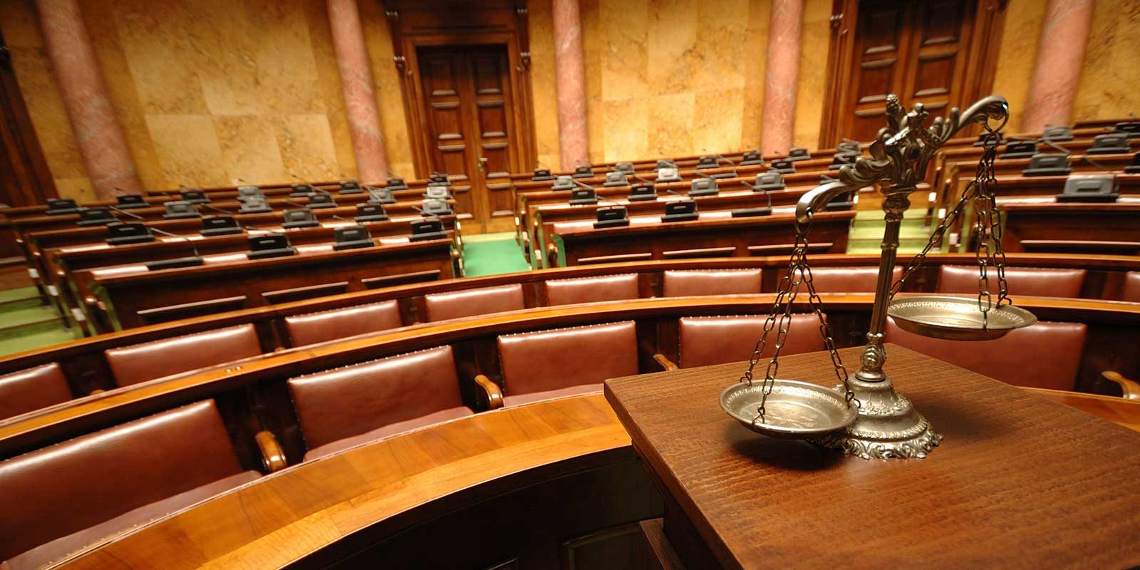 View of a courthouse interior from the bench